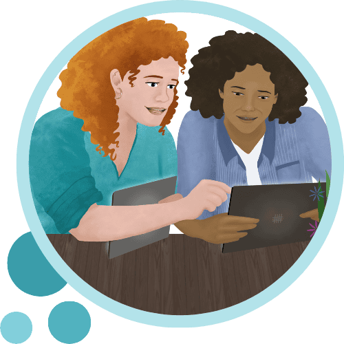 early year educators looking at children's early year online learning journals on their devices